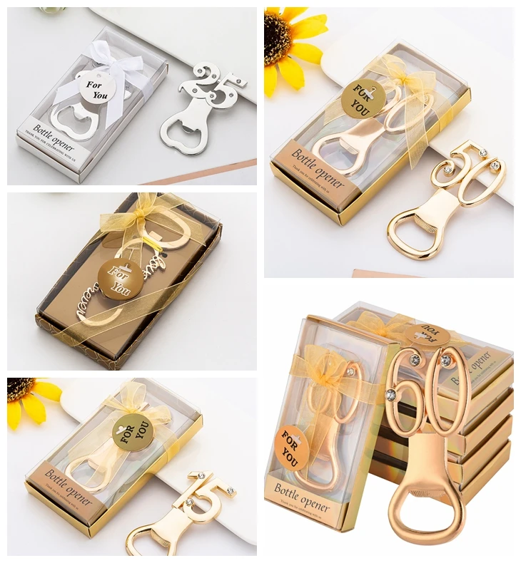 50Th Gold Wedding anniversary favors for guests 30th Birthday Bottle Opener Lottery gifts for 25th Bridal shower Party souvenir