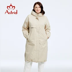 Astrid Otoño Invierno chaqueta de mujer gabardina larga y fina de algodón con capucha dobladillo dividido Parka acolchada holgada cálida ropa de mujer de talla grande