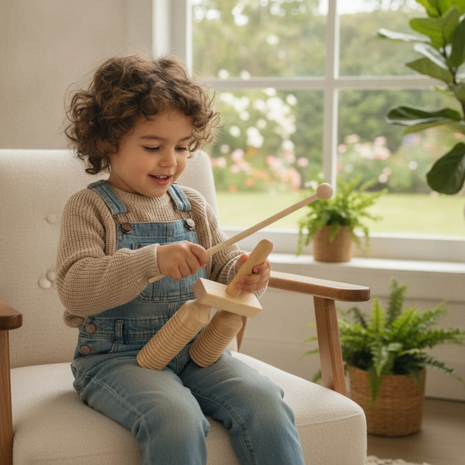 Bloque de Madera con Mazo, Instrumento Rítmico Resonante, Guiro Natural para Niños, Apto para el Aula