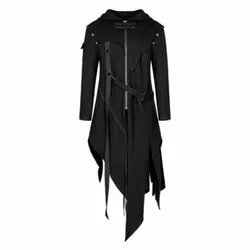 Spring and Autumn Thin Men Gothic Trench Coat Steampunk Long Irregular Hooded Cardigan Black