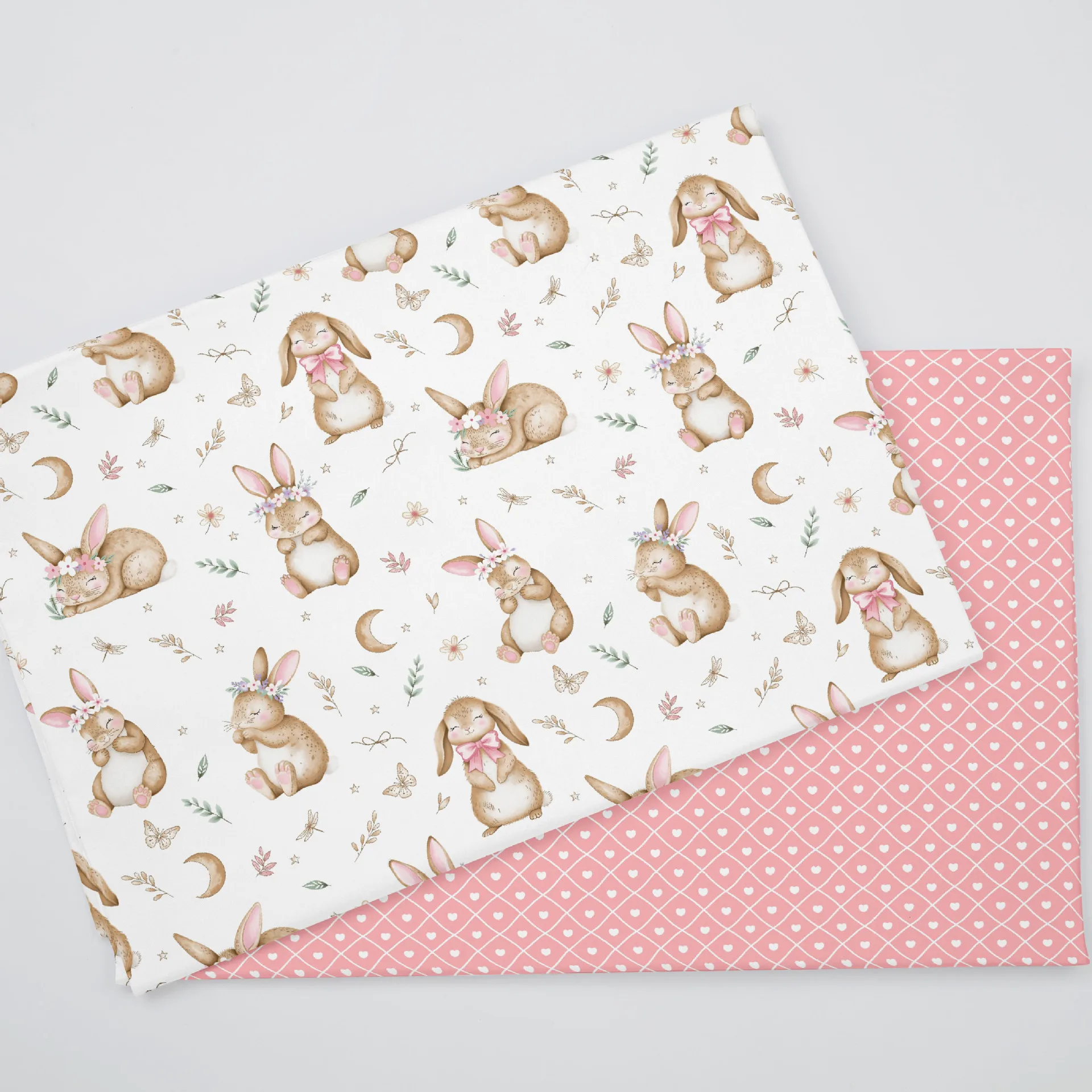 Tela de algodón con estampado de corazón de conejo rosa de 160x50cm, tela para patchwork DIY, material hecho a mano, artesanía de costura, vestido de bebé para acolchar, tecido