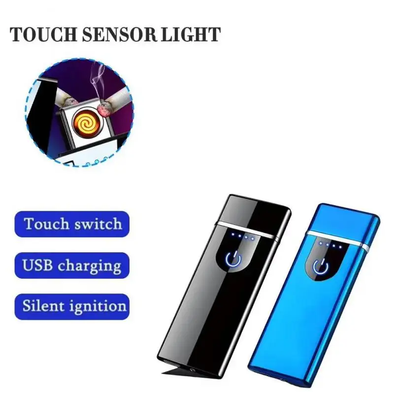 Metal Electric USB Lighter Windproof Arc Cigarette Lighter Rechargeable Smoking Accessories Touch Lighters Does Not Contain Gas