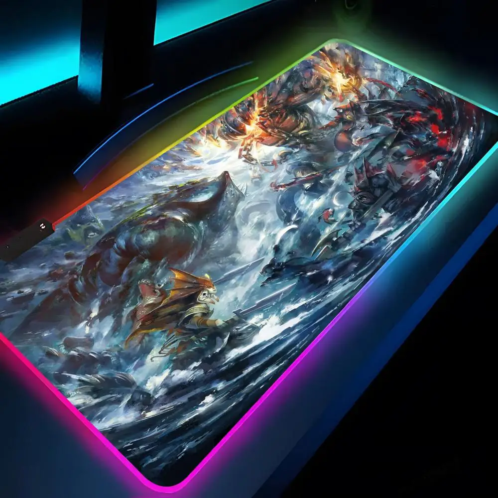 DOTA 2 لوحة ماوس كبيرة Rgb Xxl للكمبيوتر المحمول حصيرة لوحة ماوس للألعاب بإضاءة خلفية لوحة مفاتيح ألعاب فتاة وسادات طاولة مكتب