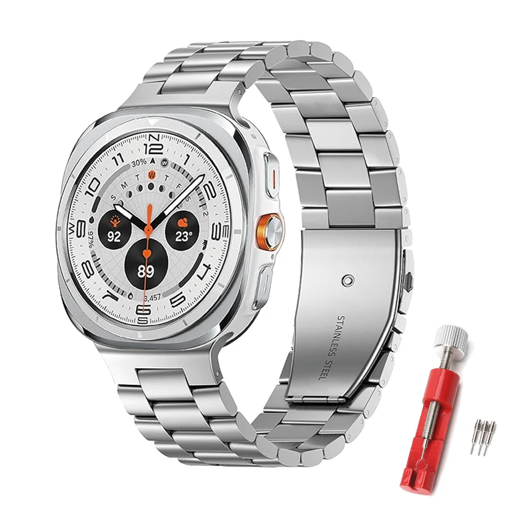 Pulseira Metálica de Aço Inoxidável para Samsung Galaxy Watch Ultra 47mm - Pulseira com Elos, Acessório para Smartwatch