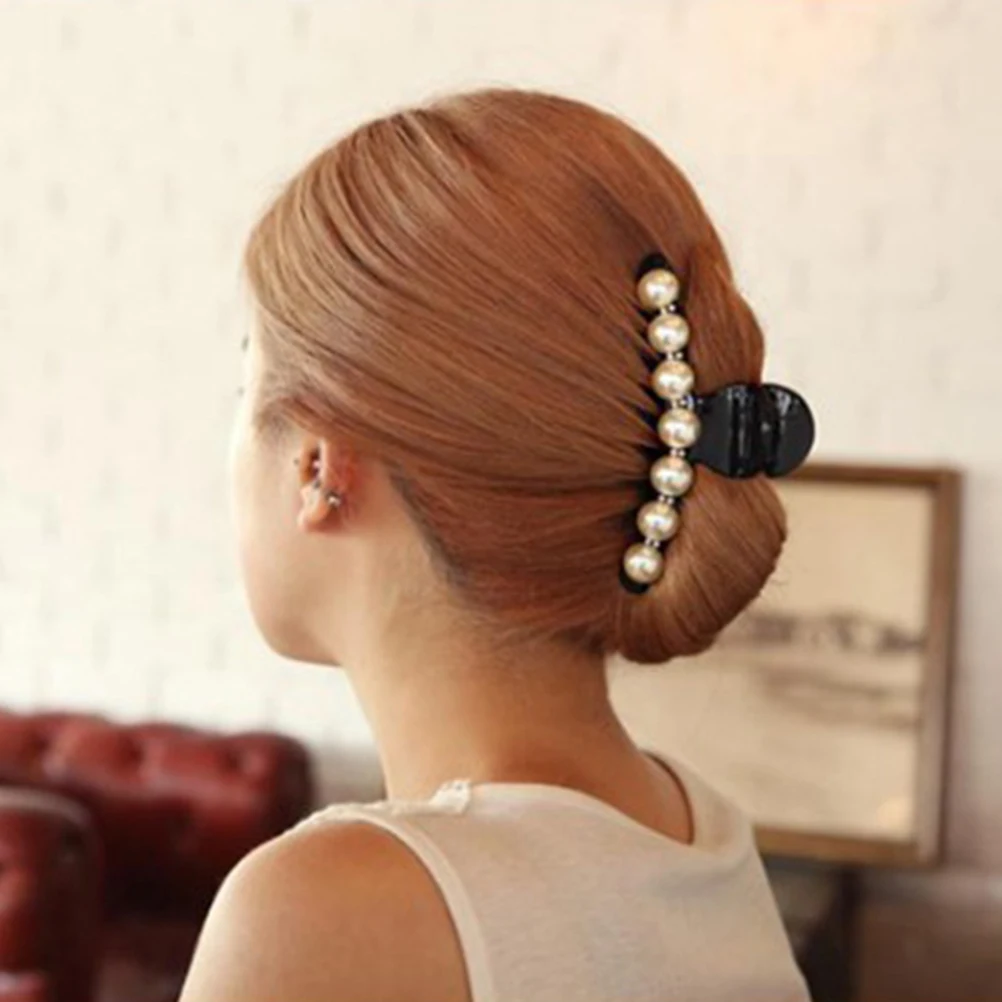 

4Pcs Pearl Hair Claw Clips Uv Resistant Hairgrip for Women Girls Strong Hold Hair Catch Barrettes Black S M L Xl