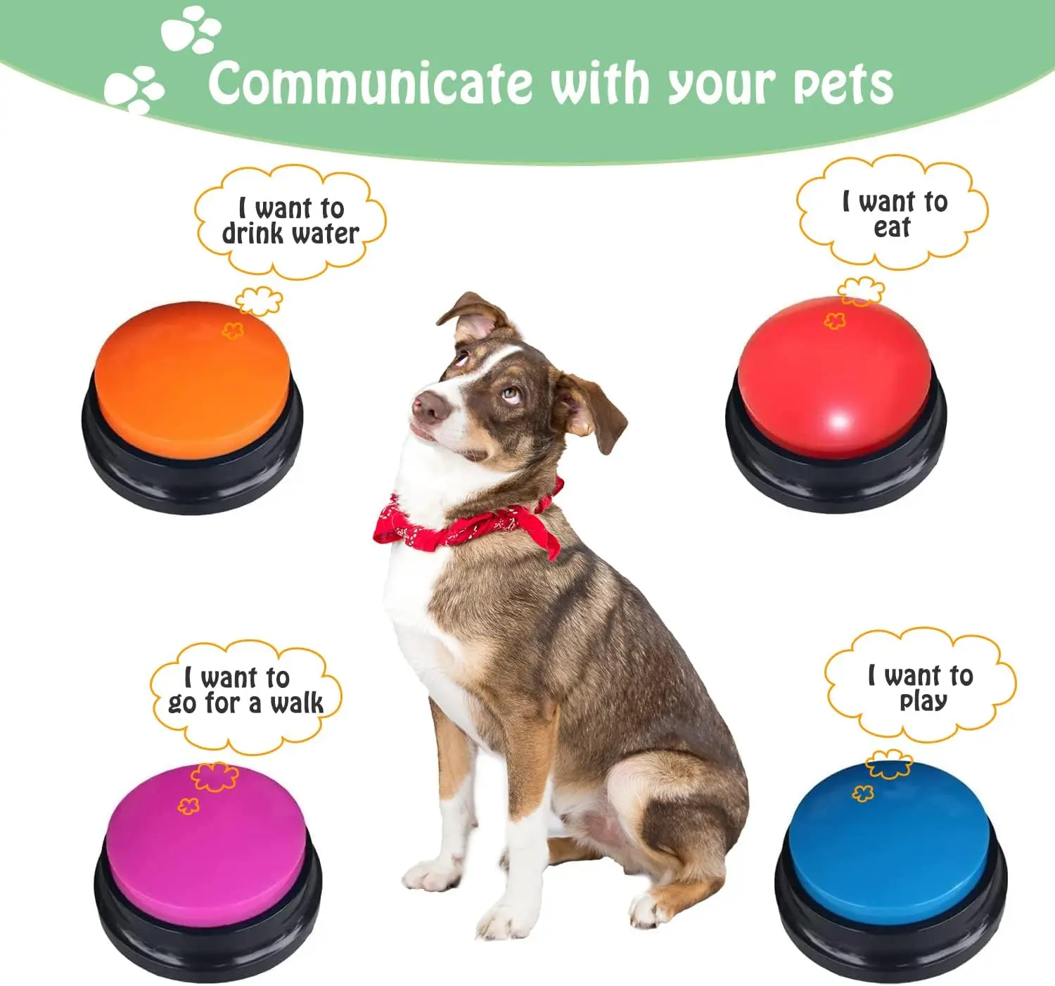 Voice Recording Button for Communication Pet Training Buzzer, 30 Second Record&Playback Dog Toy, Voice Recording Clicker, Puppy