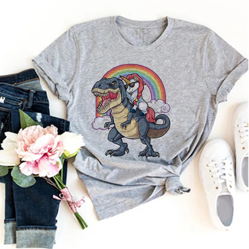 

Unicorn Riding Dinosaur t shirt women streetwear Tee girl graphic manga comic clothes