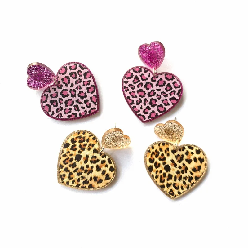 Y2K Jewelry Pink Leopard Earrings Korean Fashion Punk Cool Egirl Acrylic Dangle Earrings for Women 2000s Accessories Party