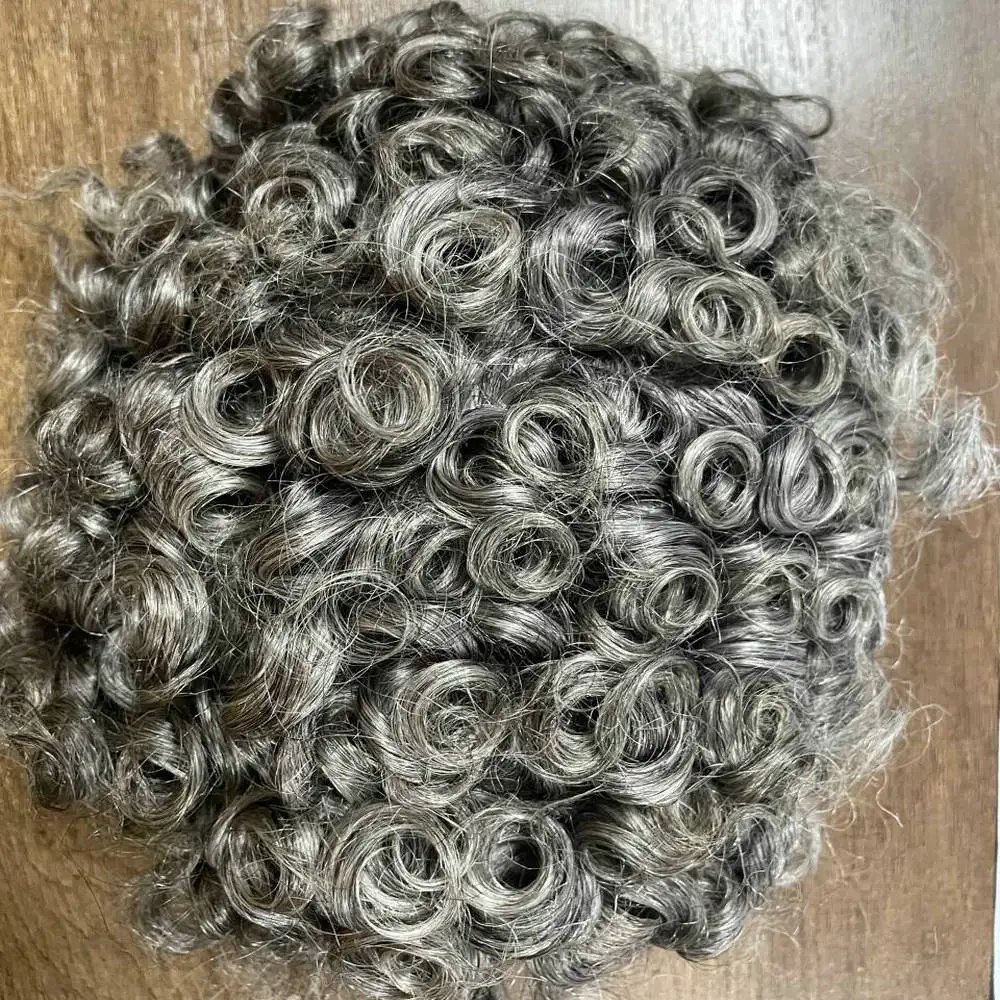 1b65 رمادي أسود شعر مستعار للرجال سوبر دائم كامل بولي Base قاعدة رجل الشعر المستعار الإنسان 20 مللي متر مجعد الرجال نظام استبدال الشعر الاصطناعية #6