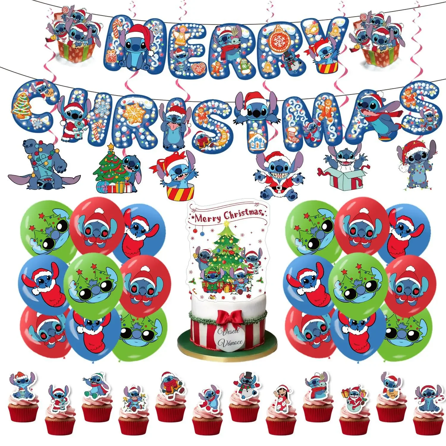 Christmas Stitch Themed Birthday Scene Decor Party Disposable Tableware Banner Cake Flag Brawl Stars Decor Baby Shower Supplies