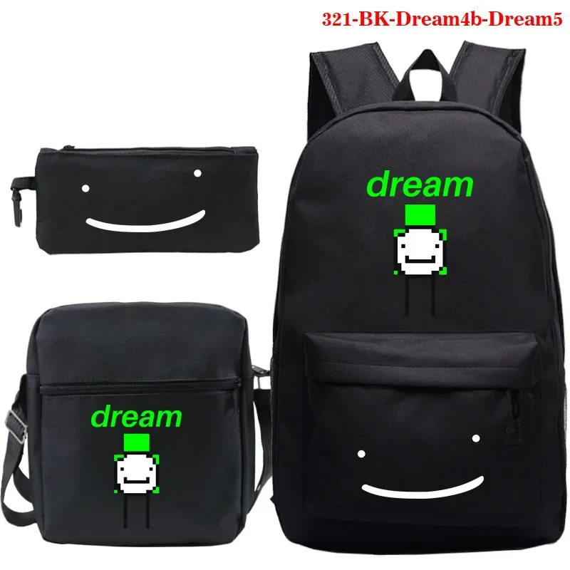 

3Pcs/Set Dream SMP Backpack for Boys Girls Cartoon Anime Schoolbag Teens Zipper Bagpack Students Bookbag Travel Rucksack Mochila