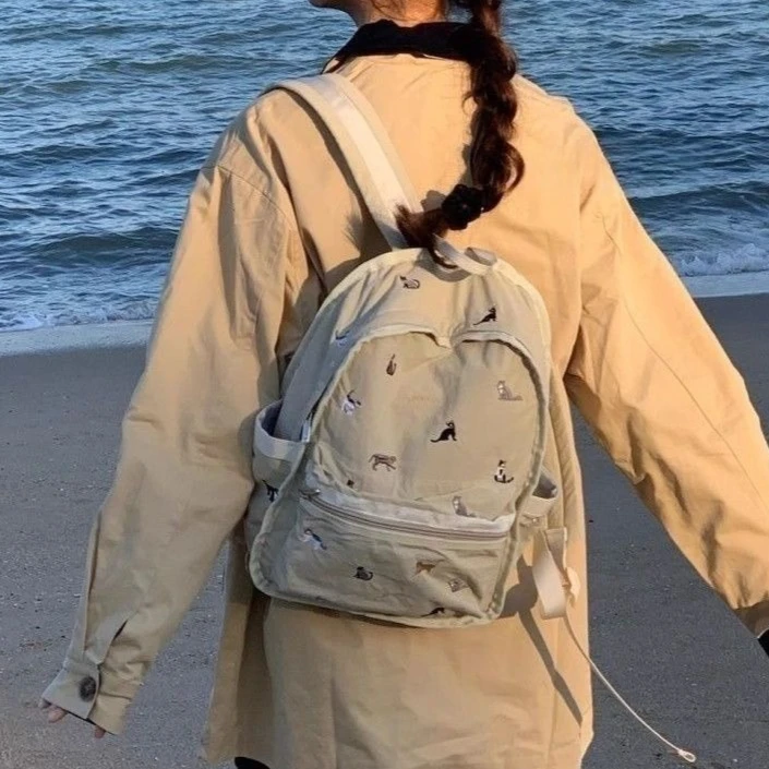 

Рюкзак большой вместимости с вышивкой милого кота в японском стиле, кавайная вышитая дорожная сумка для хранения, школьная сумка для студентов