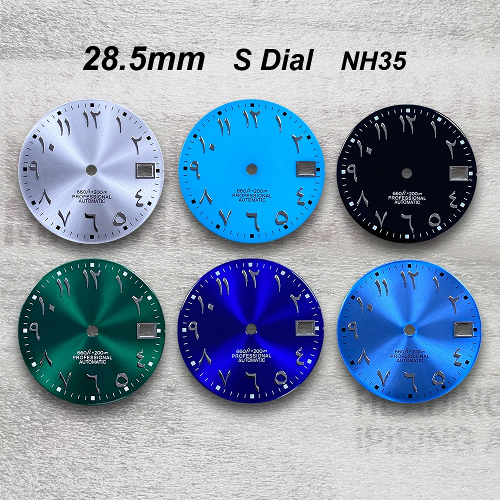 

28,5 мм S логотип арабский циферблат Sunray подходит для NH35/36, японский механизм, высококачественные аксессуары для модификации часов