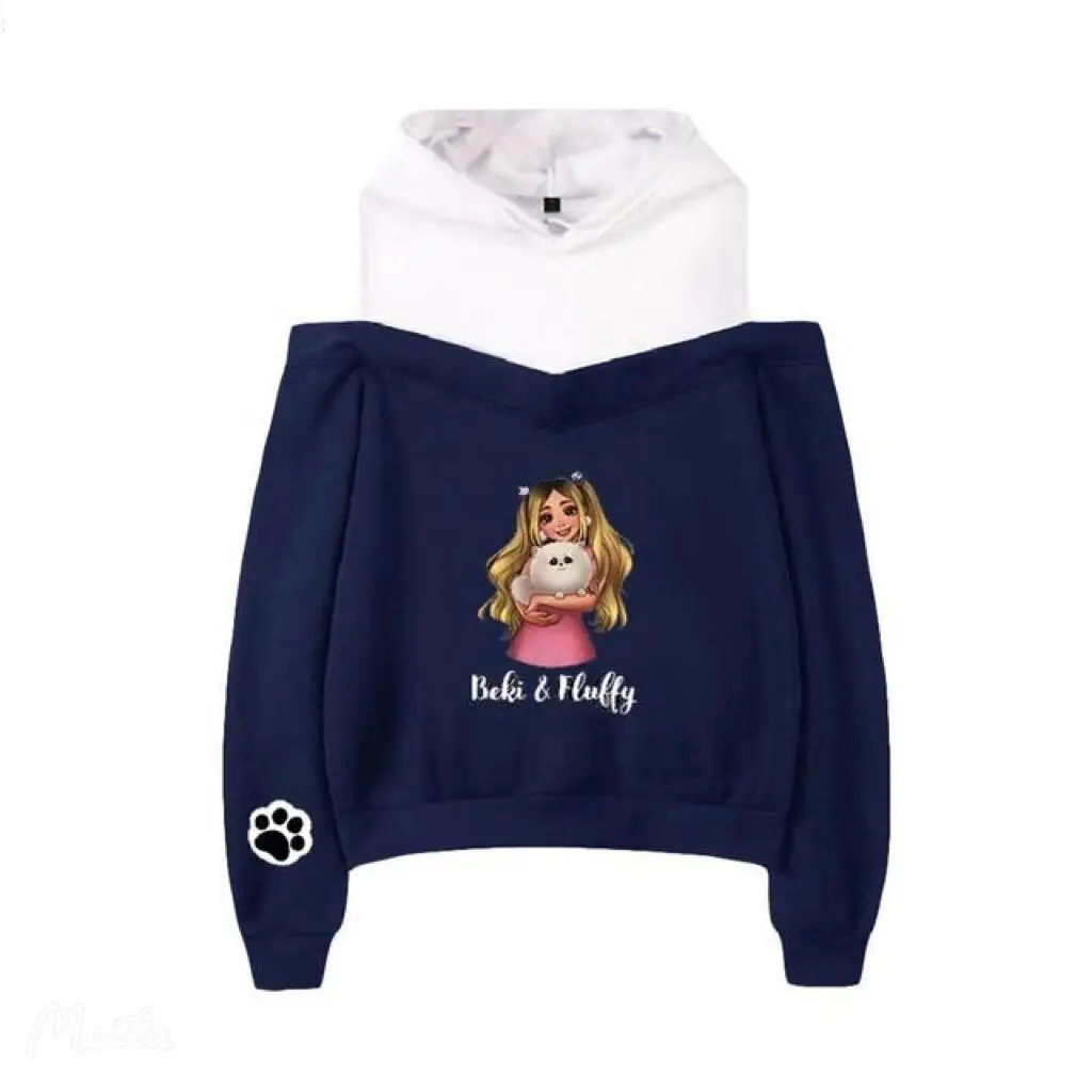 Neue bekah Flügel Merch Beki flauschige Print Hoodies Frauen schulter frei Sweatshirt y2k Mädchen Pullover Herbst Winter Kleidung Tops