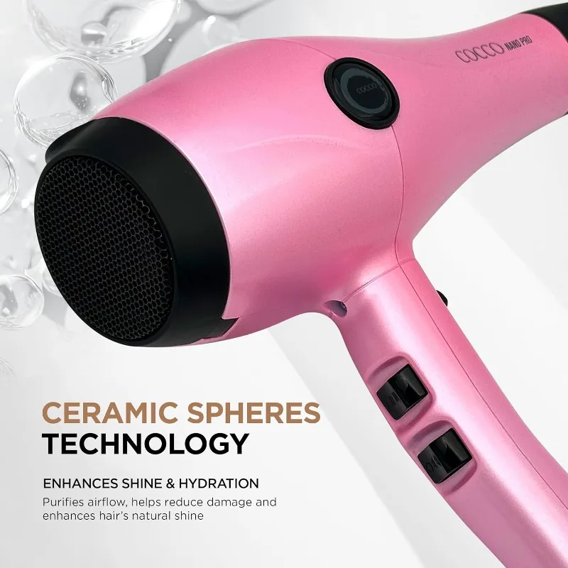 Cocco Nano Pro Hair Dryer, Ultra Lightweight, Ionic Intel System, Ceramic Spheres Technology, Professional Performance, Pink
