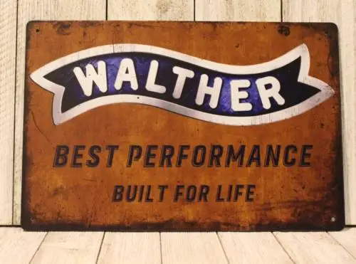 Walther مسدسات القصدير ملصق تسجيل رجل الكهف خمر ريفي نظرة بندقية بندقية متجر 97