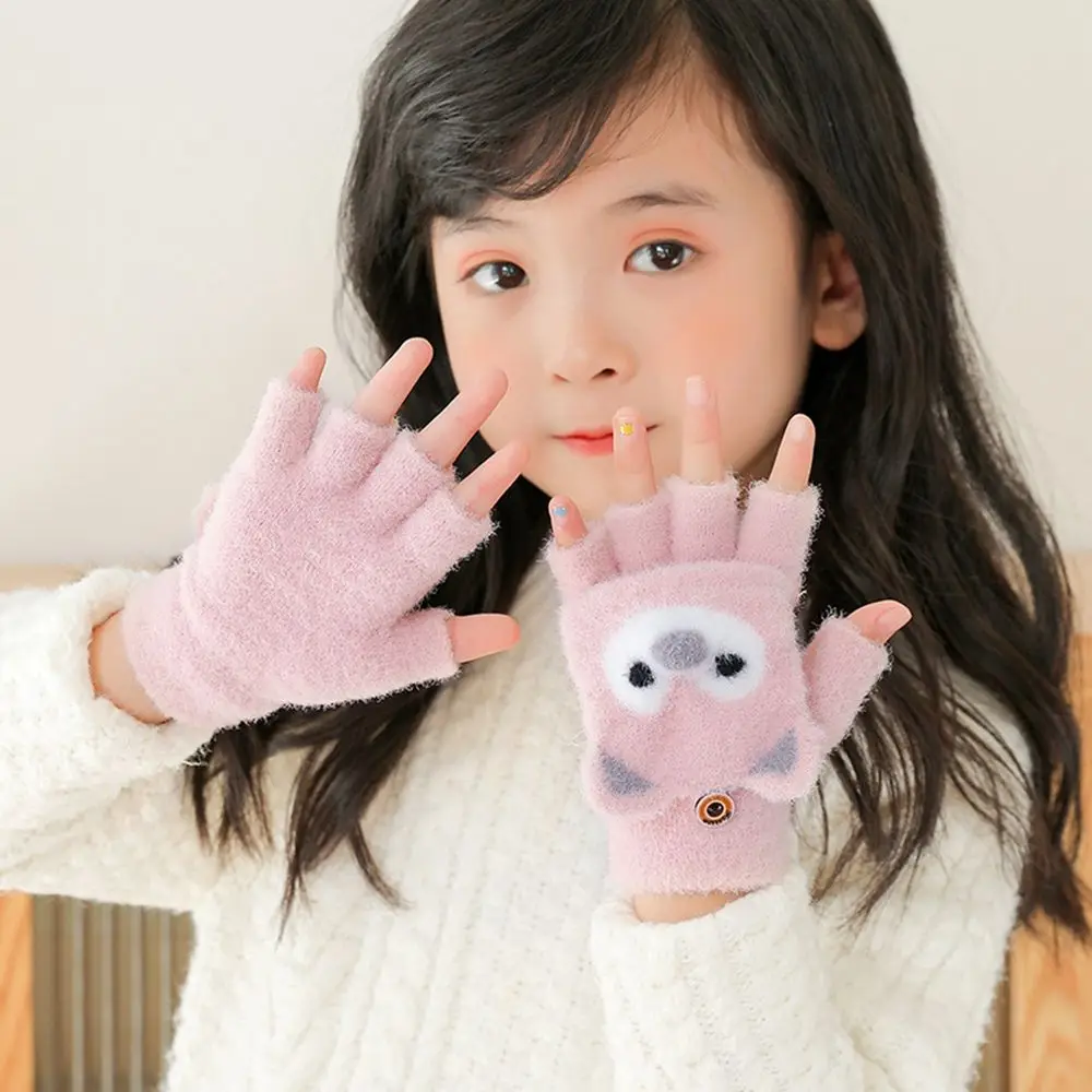 4-11 Years Fingerless Cat Ear Children For  Flip Cover Gloves Half Finger Gloves Children Gloves Korean Knitted Mittens