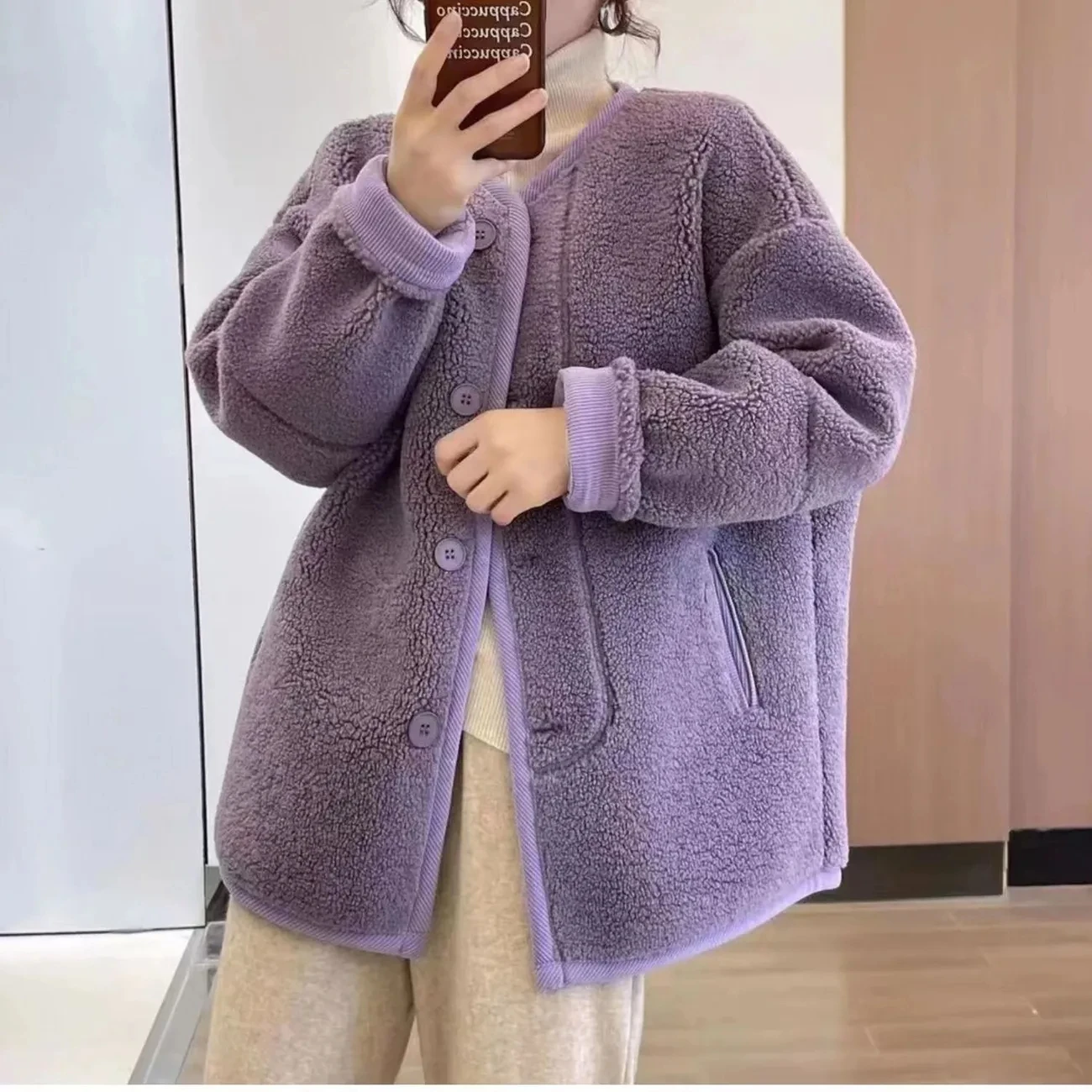 

2025Winter Clothes Jacket for Women Lambwool Coat Korean Fashion Outerwear Loose OverSize Thick Parkas warm Top Long Sleeve Coat