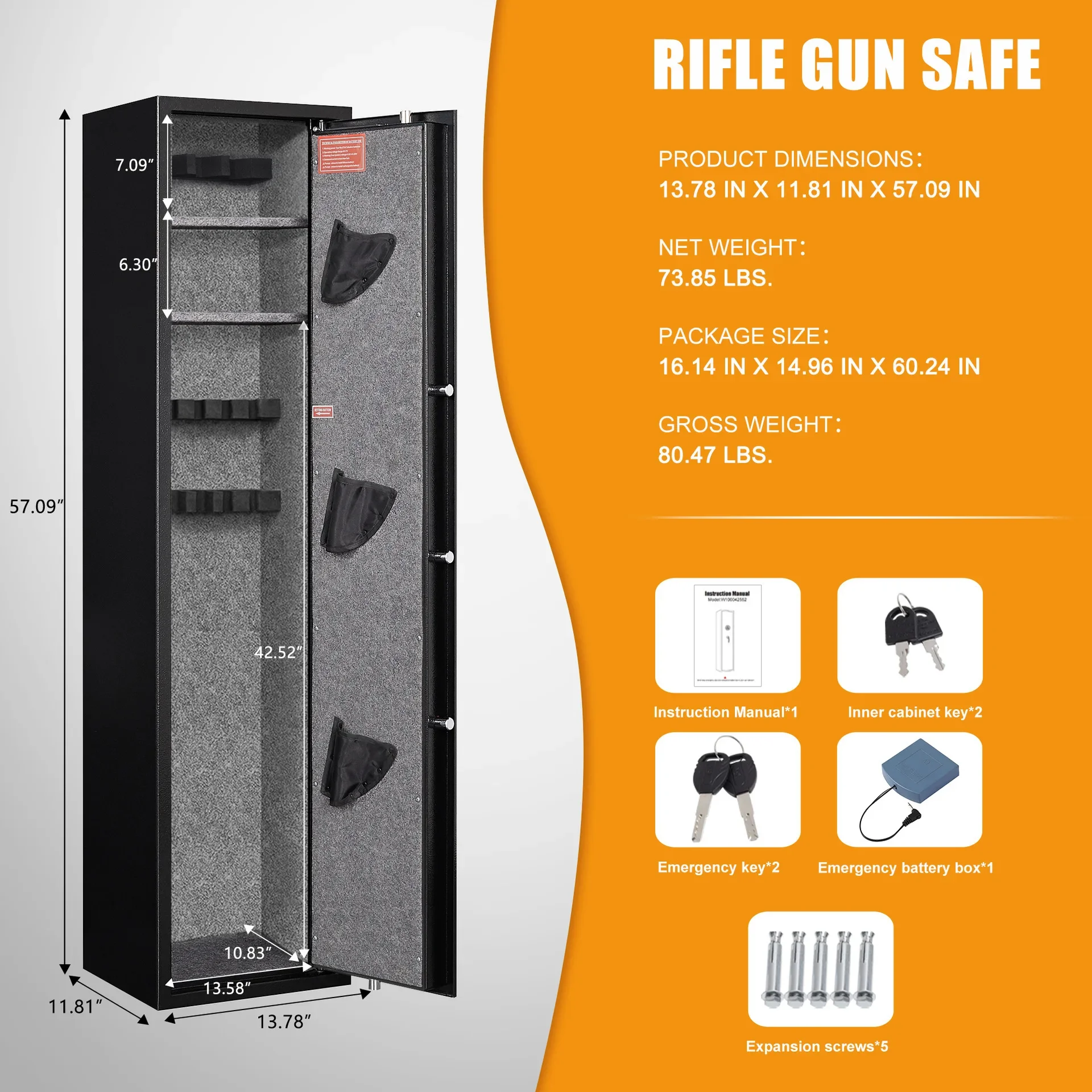 Large Tall Gun Safe cabinet metal gun locker Quick Access Gun Storage Cabinet  with Removable Shelf, Storage Box