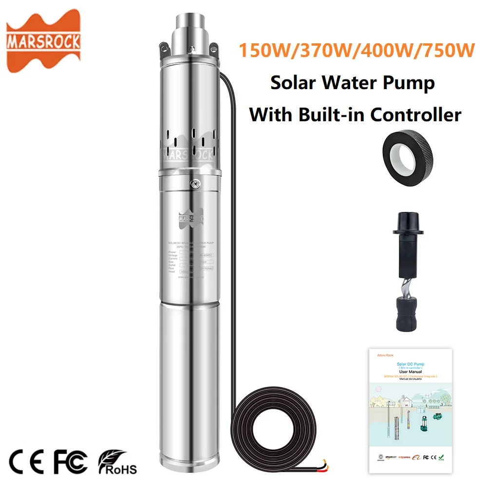 150W/370W/400W/750W Solar Water Pump 12V 24V 48V 60V Submersible Well Pump With MPPT Built-in Controller Stainless Steel