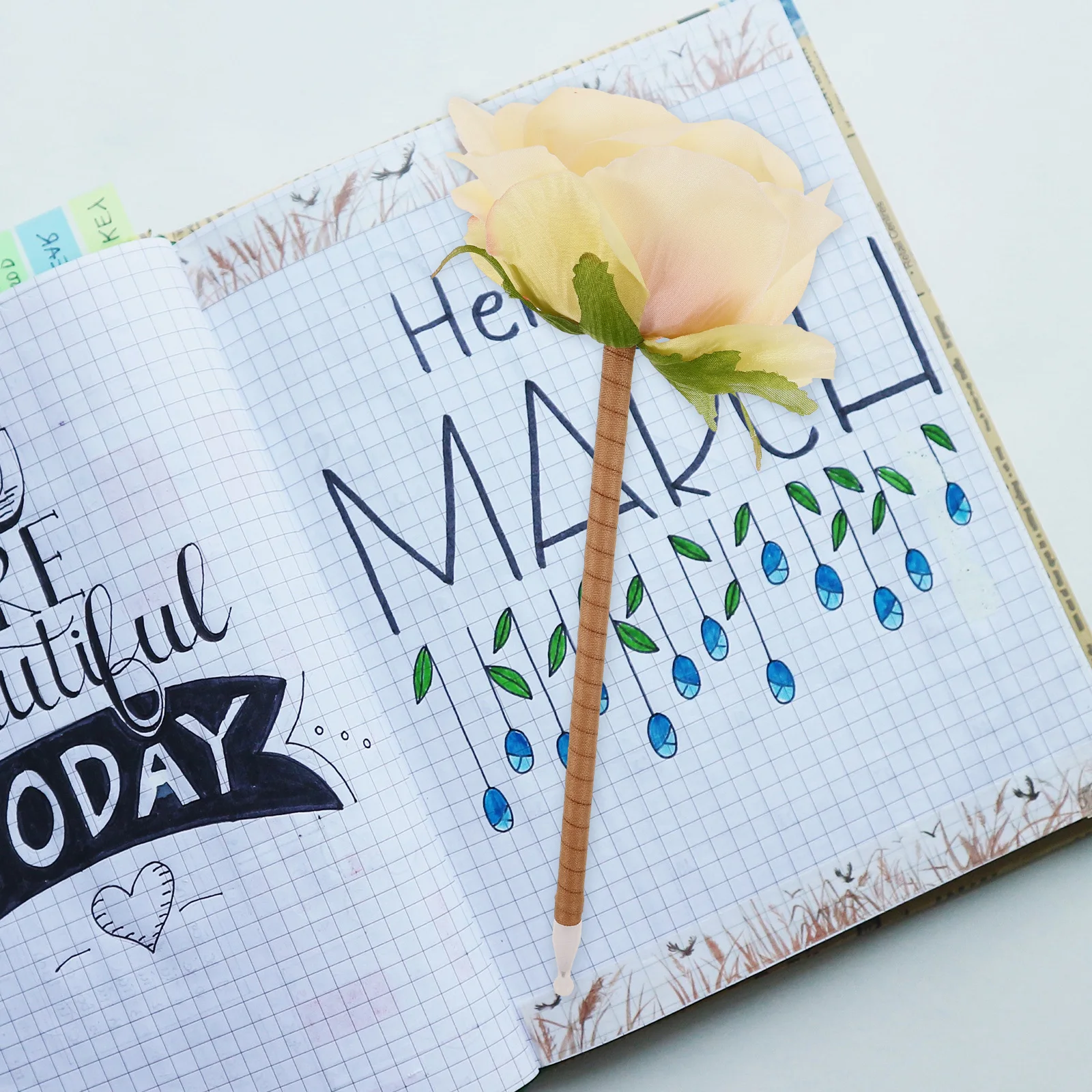 

Simulation Flower Bouquet Pen Realistic Artificial Blooms Ballpoint Pen Long Handle Ideal Mother's Day Gift for Mom