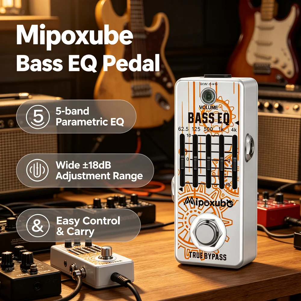 Pédales d'égalisation de basse Mipoxube, pédales d'effets EQ pour basse, égaliseur graphique 5 bandes, format mini, boîtier métallique, True Bypass EQ-B5 Argent