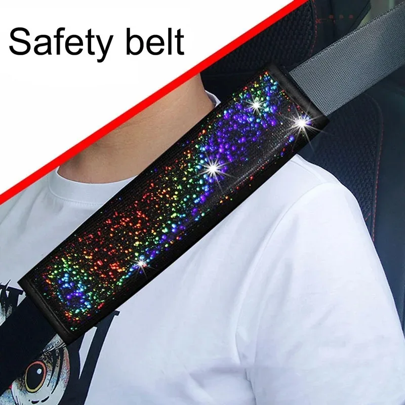 Colorful Starry Sky Gold-Foil Car Seat Belt Shoulder Pad, Support and Protect Car Seat Belt Cover, Diamond PU Leather.