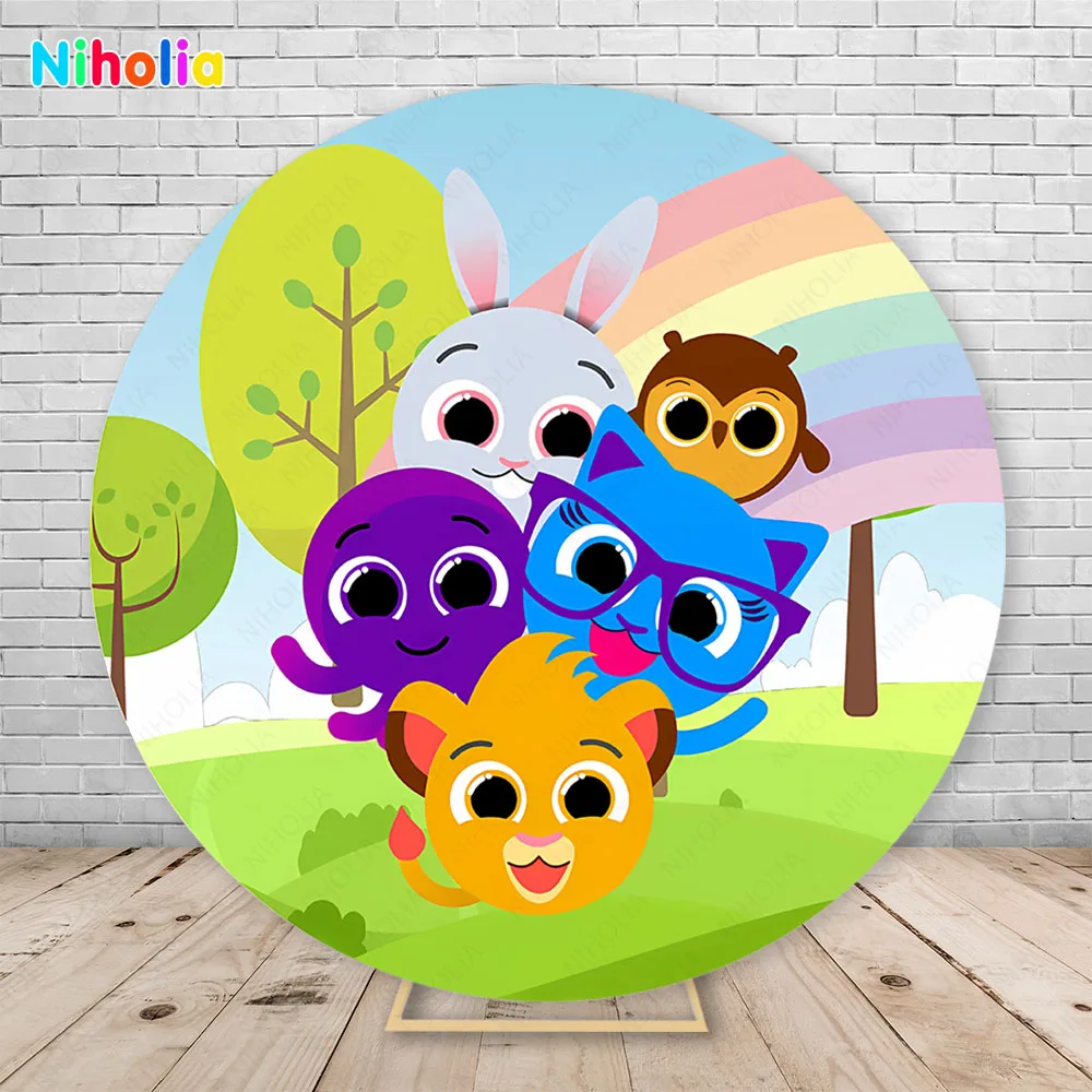 NIHOLIA Bolofofos Photo Backdrop Kids Birthday Circle Photography Background Cartoon Round Decoration Cover