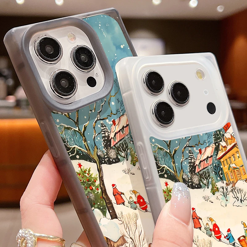 Custodia per telefono Winter Streetscape per iPhone 17 16 Pro 13 14 12 15 Pro Max 16 Plus Air 11 Cover rettangolare morbida in TPU trasparente
