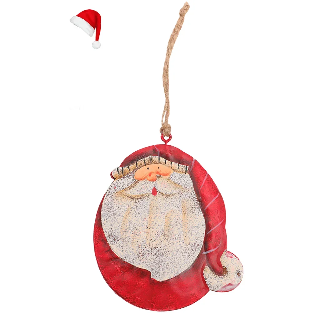 Christmas Tree And Wreath Ornament With Double Sided Hand Painted Santa Claus And Snowman On Sturdy Iron Material