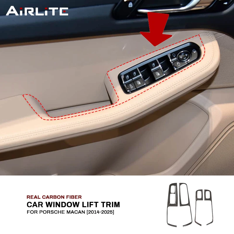 

Real Carbon Fiber For Porsche Macan 2014-2024 Car Window Lift Button Panel Trim Cover Decoration Sticker Interior Accessories