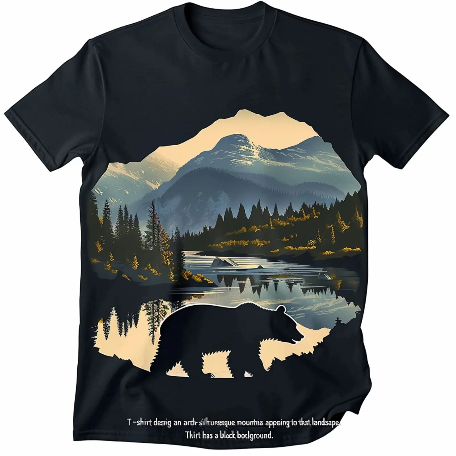 

British Mountain Bear Black TShirt Tee with Forest and Wildlife Design