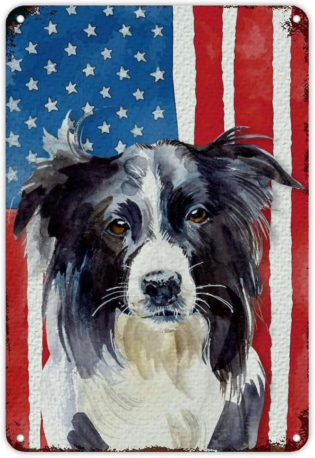 Independence Day Memorial Day Signs American Flag Border Collie Metal Tin Sign 4th of July Patriotic Decor Wall Art Dog Mom Wall