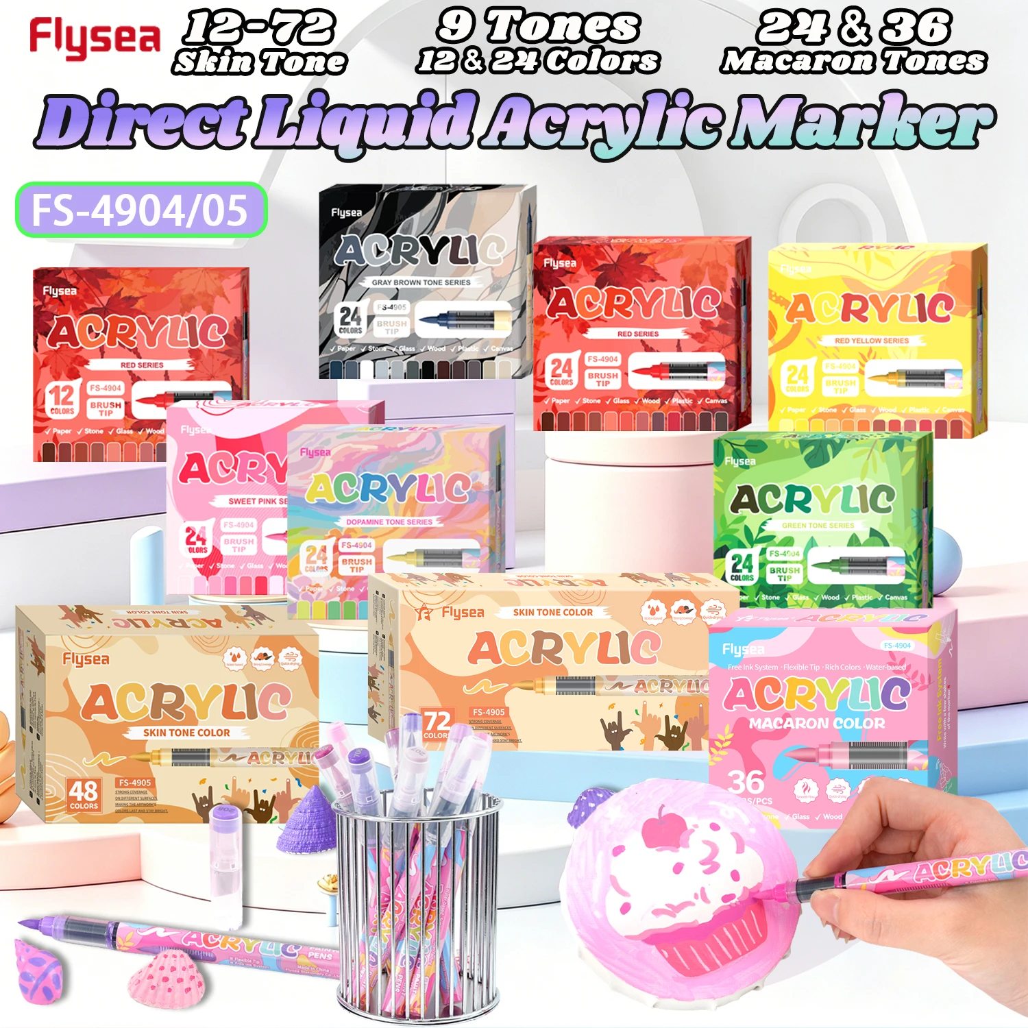 1 Piece of Direct Liquid Soft-Tip Acrylic Marker Pen, Available in 72 Colors/48 Colors/36 Colors/24 Colors/12 Colors, Student-Specific, Non-Bleeding, Multiple Options, Layerable Watercolor Pens, High-Quality Aesthetic