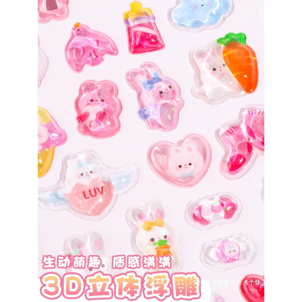 1 Sheet 3D Three-dimensional Foam Sticker, Cute Cartoon Rabbit Cat Panda Diamond Student's Bubble Sticker Back To School