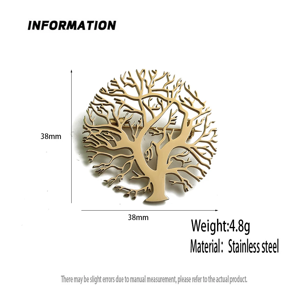New round tree of life gold-plated stainless steel brooch, men\'s suit pin black, high quality father husband gift set