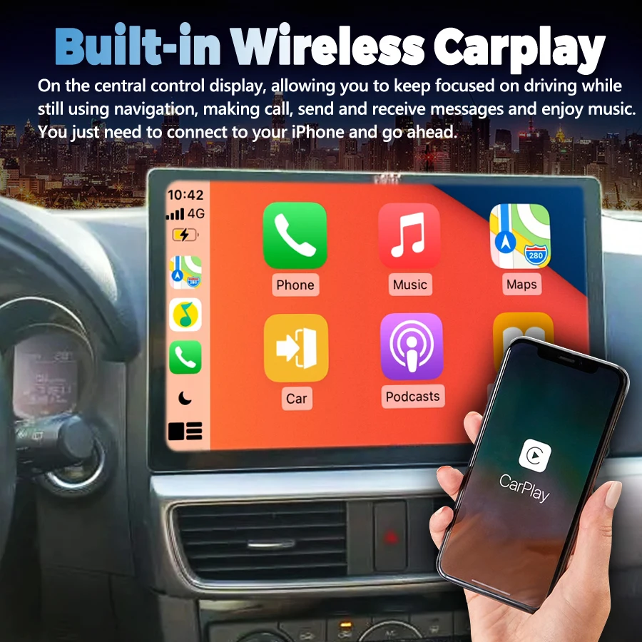 13.3 بوصة أندرويد 14 Carplay السيارات لمازدا cx5 الوسائط المتعددة الملاحة نظام تحديد المواقع راديو السيارة لاعب WIFI + 4G بلوتوث 2DIN DSP ستيريو