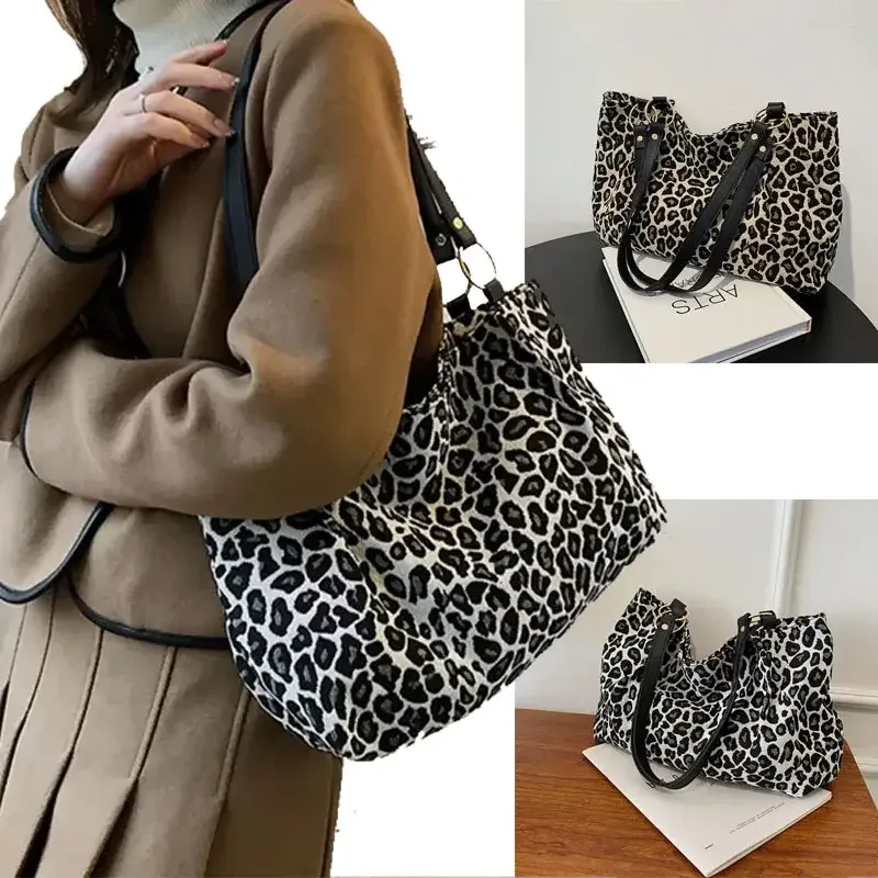 

Leopard Print Womens Tote Bag Large Capacity Canvas Shopping Bag Fashion Shoulder Bag Travel New Popular Handbag