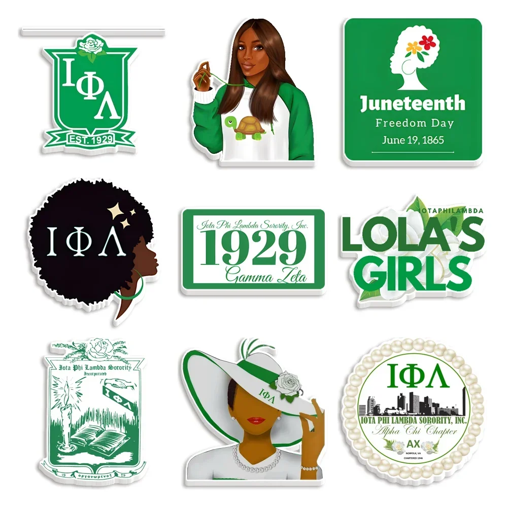 10pcs/Lot Hot Sale Iota Phi Lambda Sorority Green Resin Planar Clear Acrylic Glitter Acrylic For DIY Gift Crafts Accessories