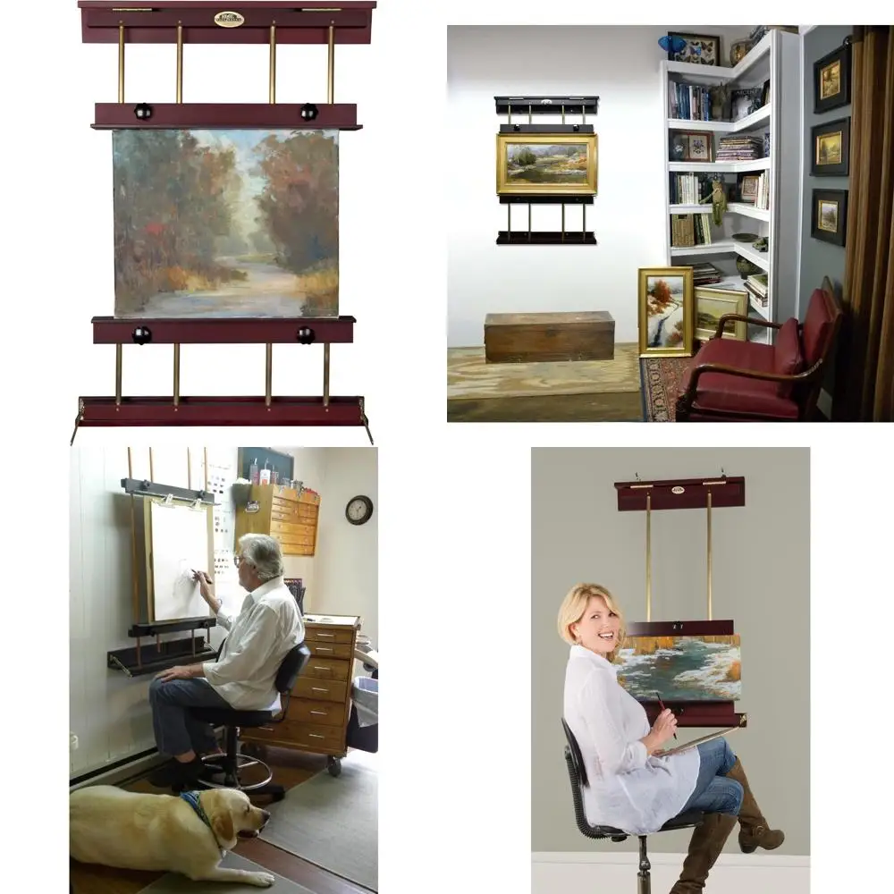 中型壁掛けディスプレイと絵画イーゼル - 幅32インチ、最大高さ40インチのキャンバスを収納可能 - マホガニー仕上げ