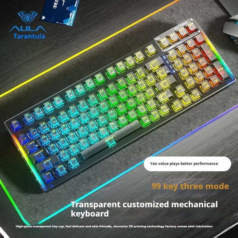 Imagem -03 - Teclado Mecânico Transparente Personalizado Jogos de Vídeo sem Fio Bluetooth Rgb Hot Plug o Terceiro Exame Simulado Quente Aula-f98