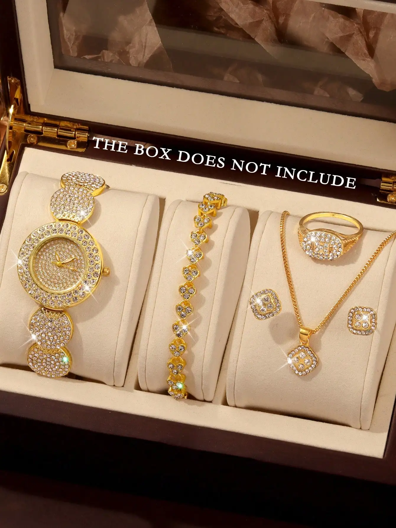 6pcs Gorgeous Women's Quartz Watch Set With Bracelet, Necklace, Ring, Earrings Jewelry Set, Round Dial, No Box