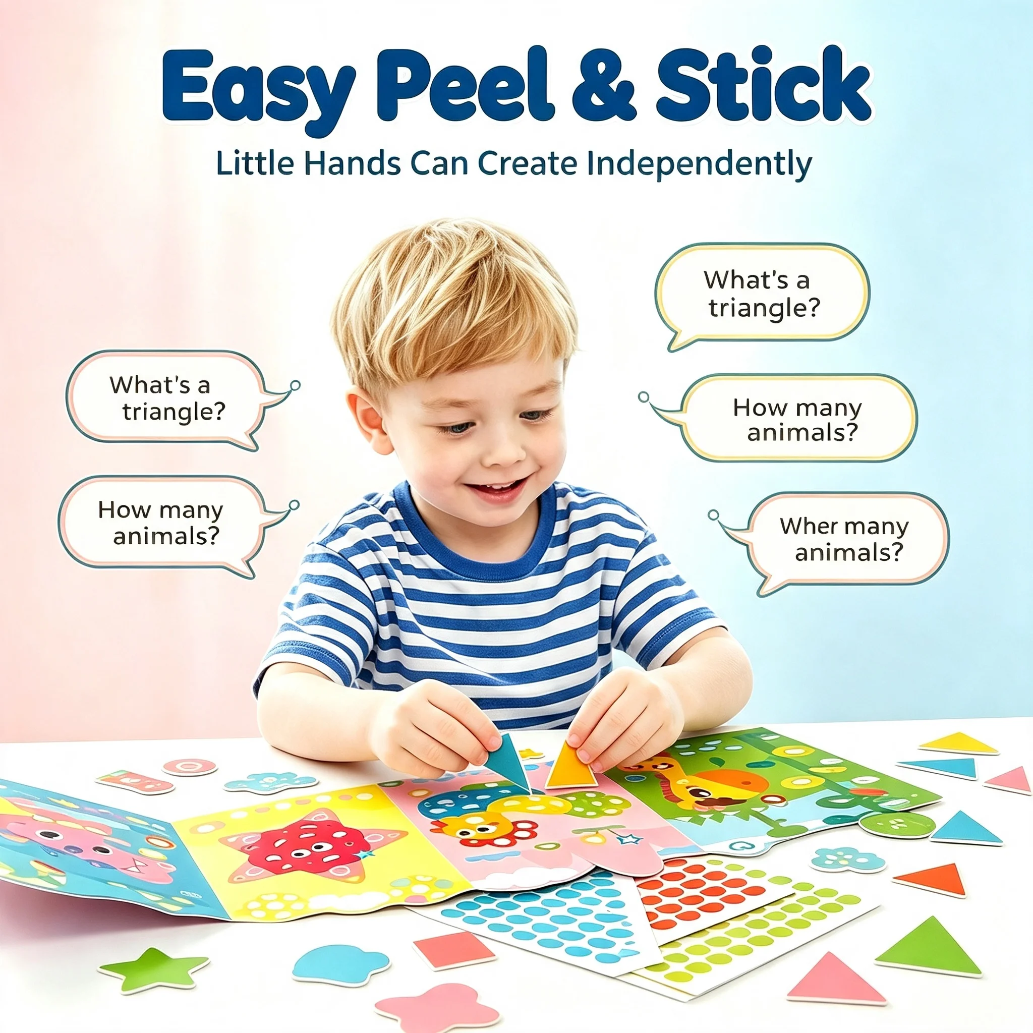 1Set Kids Cartoon Animal Diy Sticker Set - 3-6 Years Old Educational Geometric Craft Kit, Creative Fun Kindergarten Art Supplies