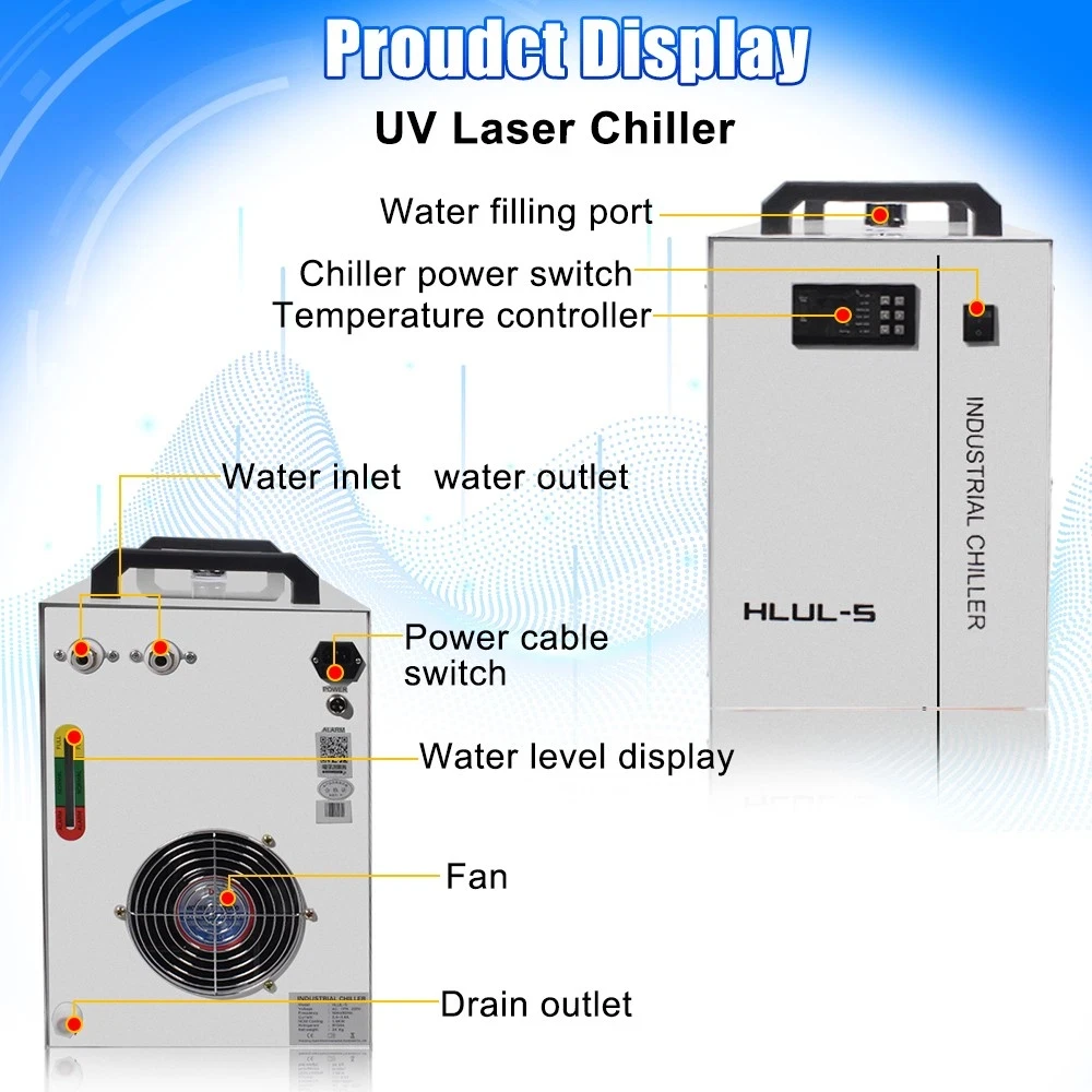 Máquina de marcado láser UV CRS de 10W, enfriador de agua para cuero, vidrio, madera, acrílico, PVC, plástico, grabador de fuente láser de 200x200mm