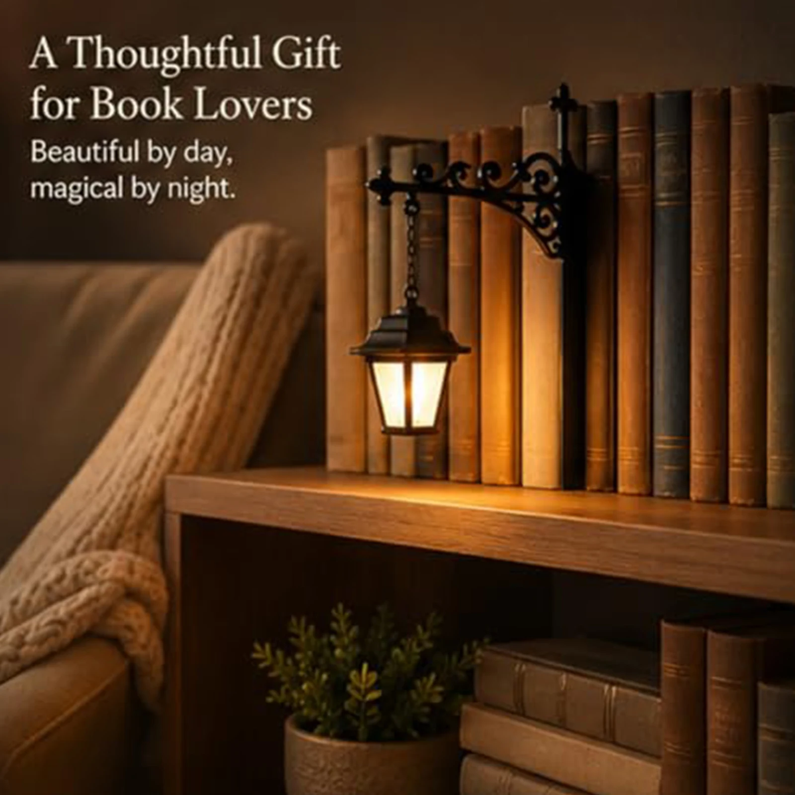 Resin Library Lantern Desk Decoration Miniature Shelf Light Vintage Wooden Bookcase Lamp Enchanting Gifts for Literary Lovers