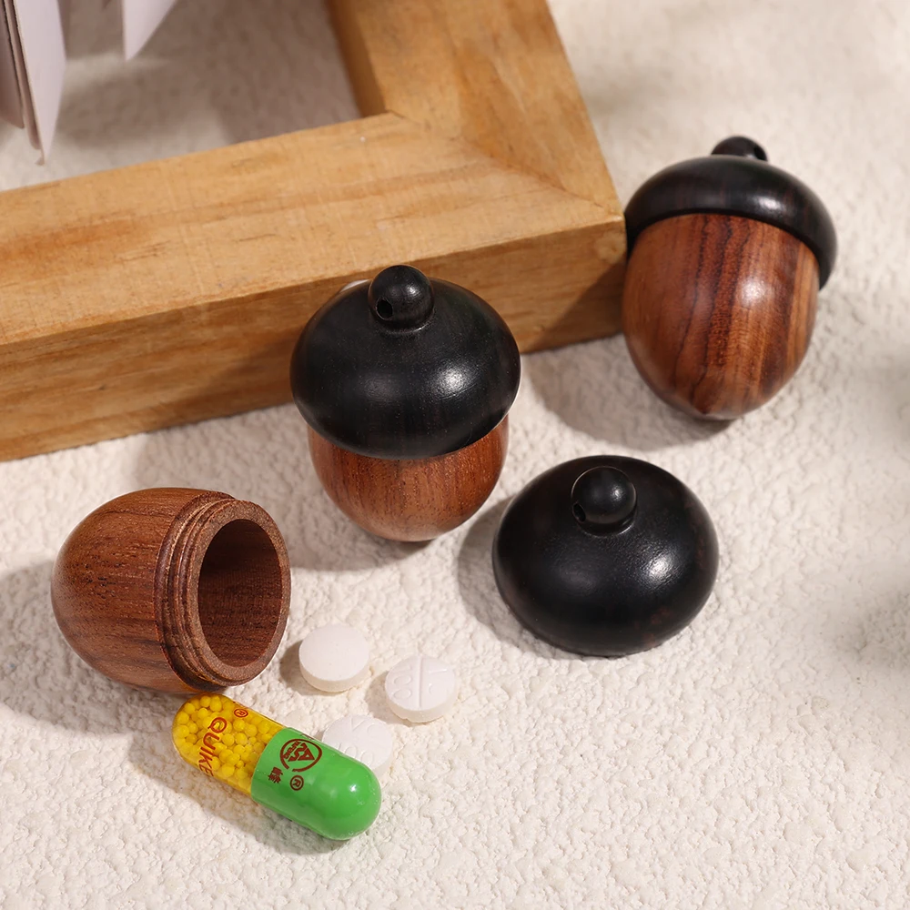 5/1Pcs Mini Wood Acorn Pendant Box Portable Rescue Pill Case Tablets Organizer Multi-purpose Storage Container DIY Acorn Pendant