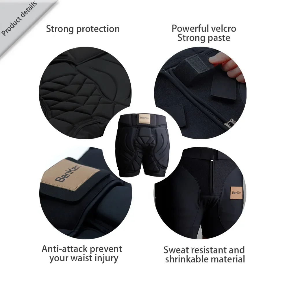 BenKen Skating Ski Butt Pads Snowboarding Impact Shorts Hip Protector for Men Women Protective Tailbone Padded Short Pants