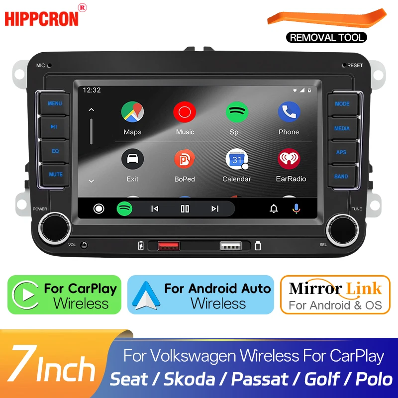 

Hippcron 7” 2din Car Radio Multimedia MP5 Player With Wireless Carplay and Android Auto for Volkswagen Seat Skoda Passat Golf