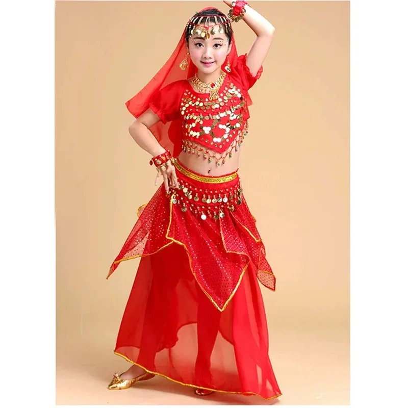 5 قطع طفل الرقص الشرقي زي الفتيات أزياء الرقص الشرقي الأطفال الرقص الشرقي الفتيات بوليوود الأداء الهندي Dancewear مجموعة