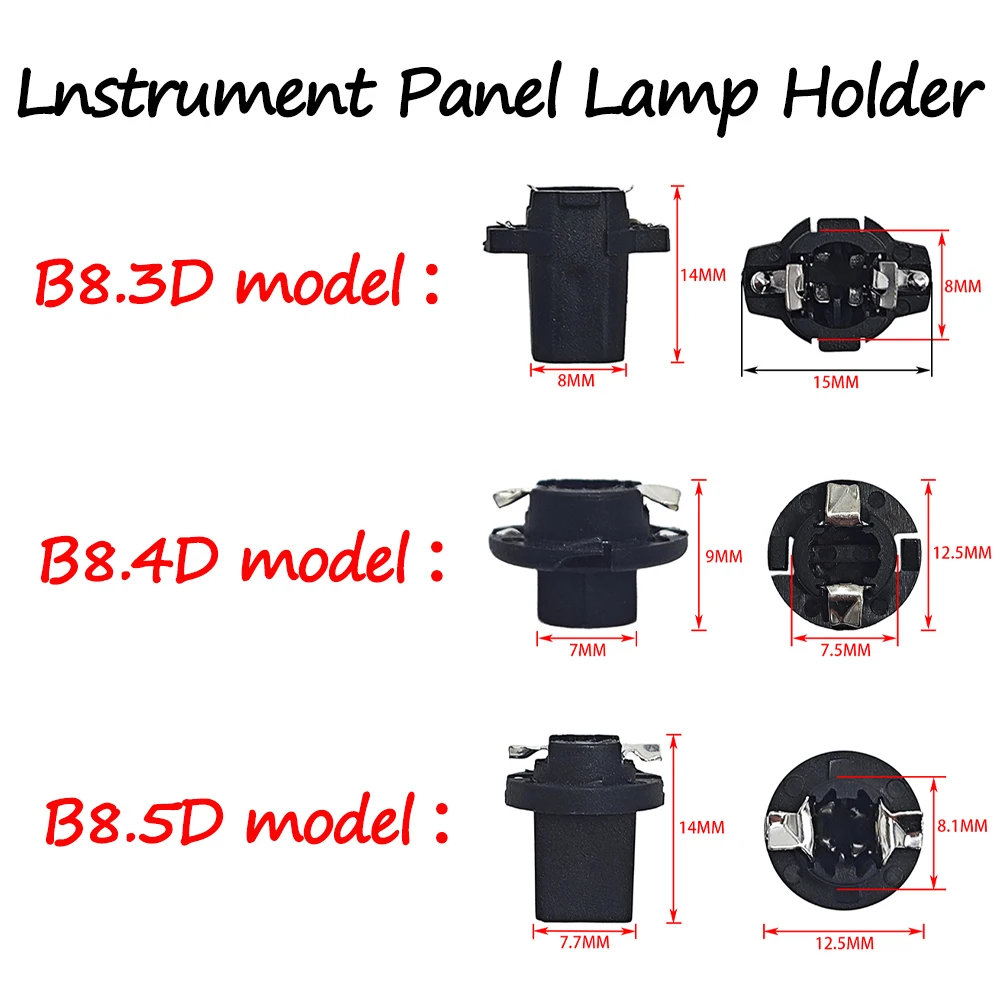 10Pcs B8.5D B8.4D B8.3D Lamp Holder For Instrument Light Dashboard Light Shifter Light  A/C Panels And Other Gauges Light